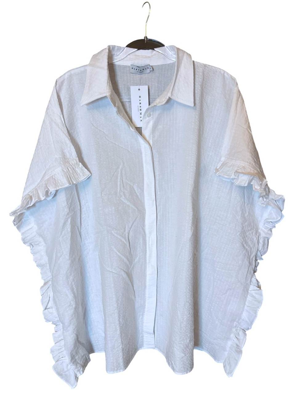 Anthropologie Harshmans white Seersucker linen cotton Darcy shirt 2x